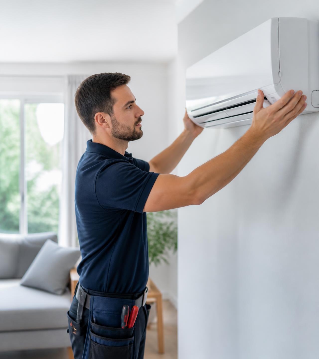 Técnico da MGK Clima Tech instalando uma unidade evaporadora de ar-condicionado split